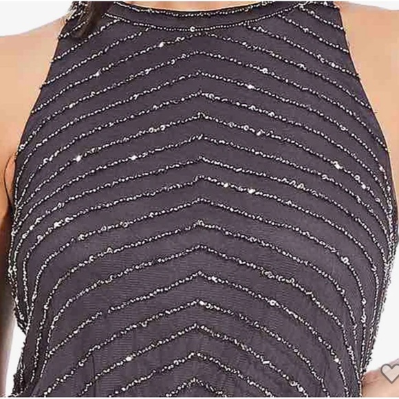 Adrianna Papell ART DECO BEADED BLOUSON DRESS WITH HALTER NECKLINE IN GU… - Picture 4 of 13